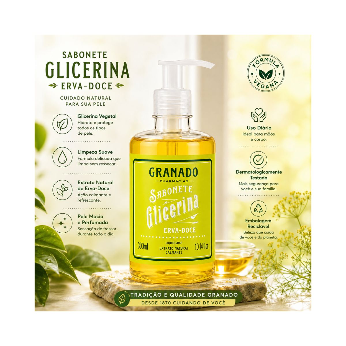 SABONETE LÍQUIDO GLICERINA ERVA DOCE GRANADO 300ML