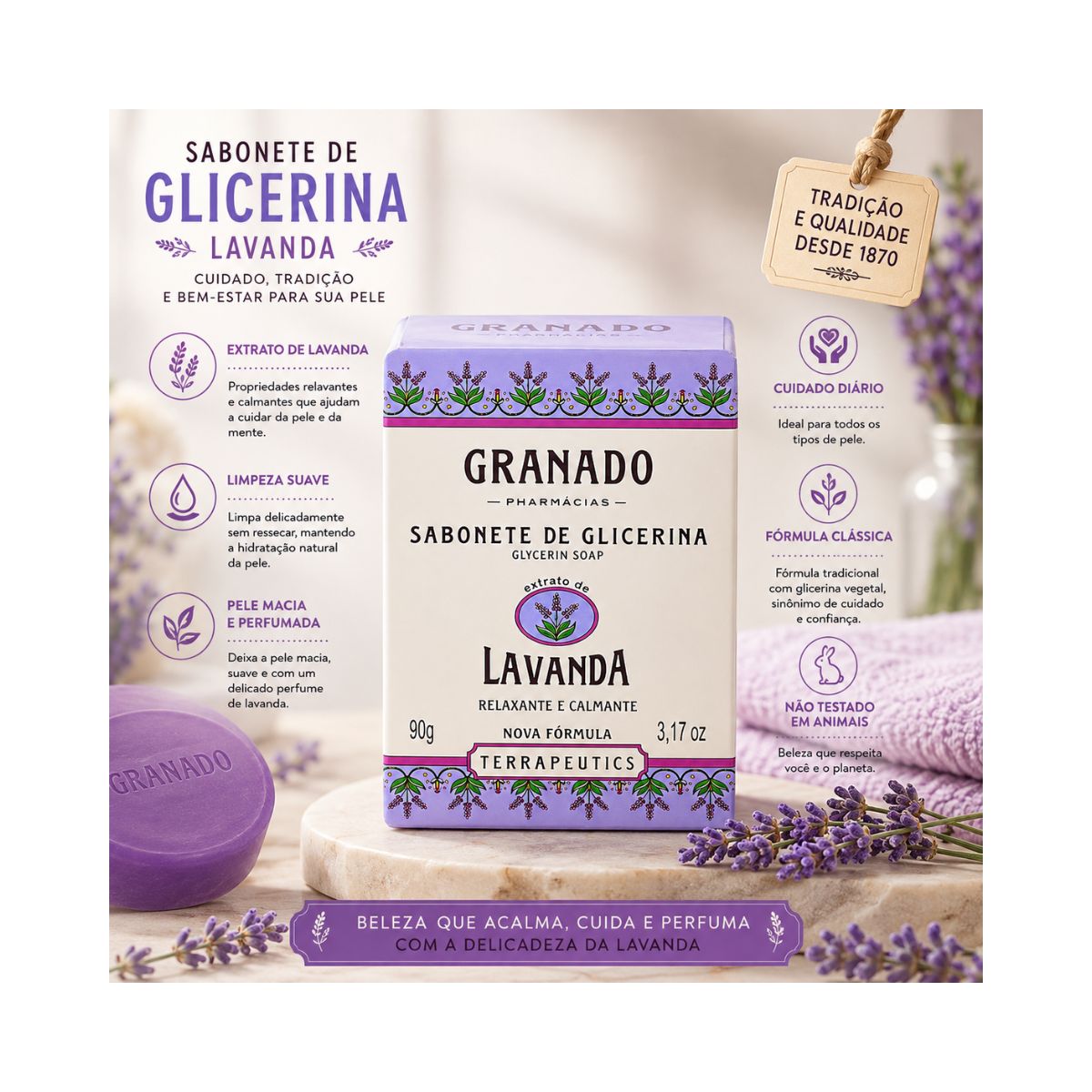 SABONETE EM BARRA TERRAPEUTICS GLICERINA LAVANDA GRANADO 90G