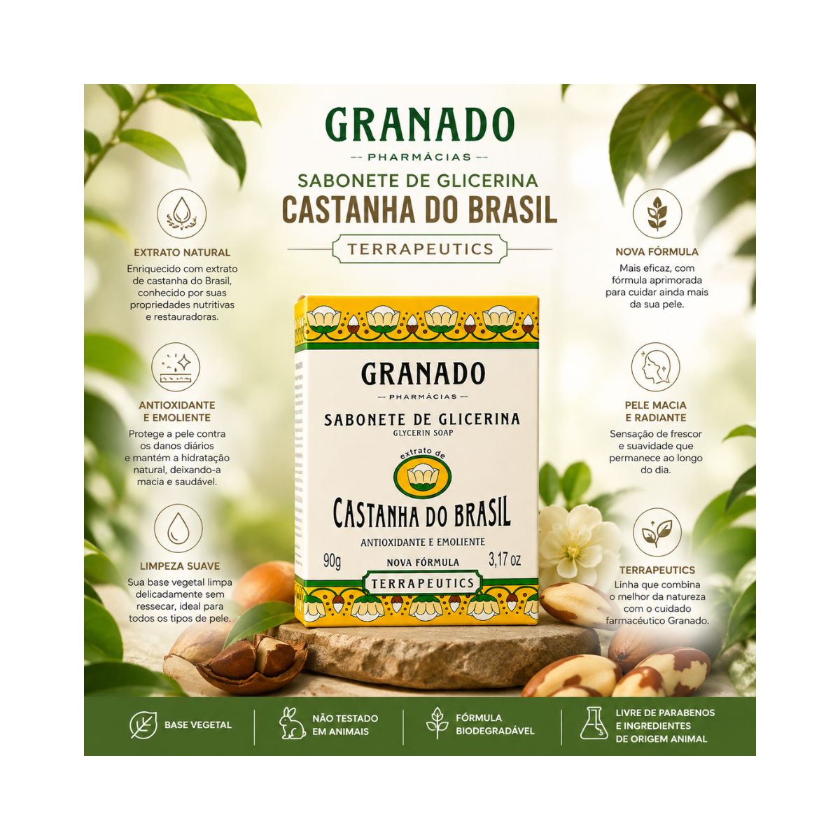 SABONETE EM BARRA TERRAPEUTICS GLICERINA CASTANHA DO BRASIL GRANADO 90GR