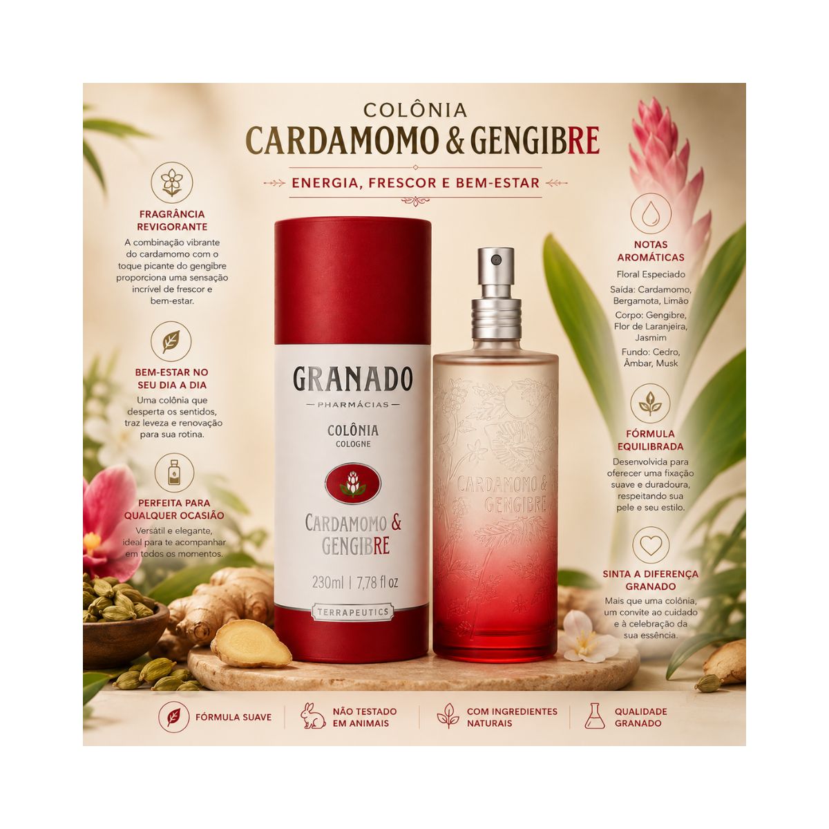 COLÔNIA TERRAPEUTICS CARDAMOMO & GENGIBRE GRANADO 230ML