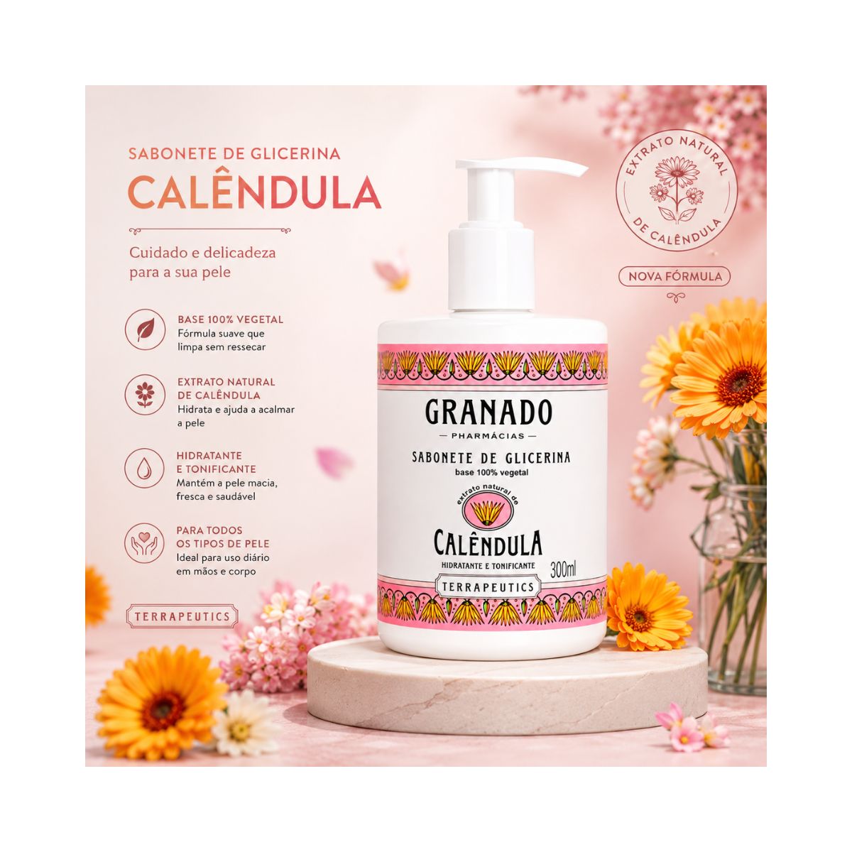 SABONETE LÍQUIDO TERRAPEUTICS CALÊNDULA GRANADO 300ML