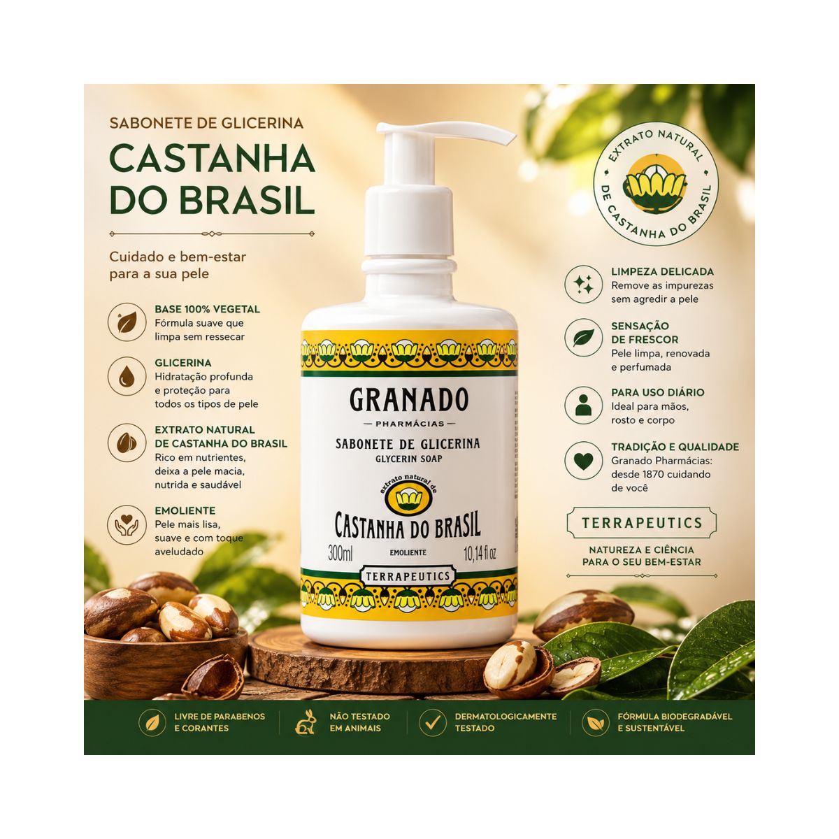 SABONETE LÍQUIDO TERRAPEUTICS CASTANHA DO BRASIL GRANADO 300ML