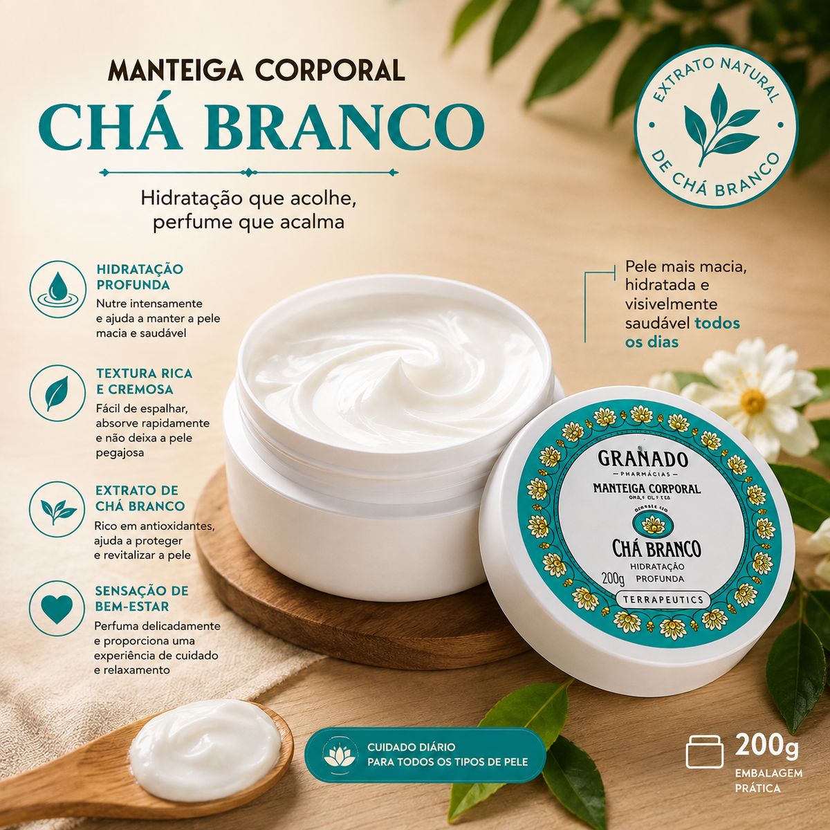 MANTEIGA CORPORAL TERRAPEUTICS CHÁ BRANCO GRANADO 200G