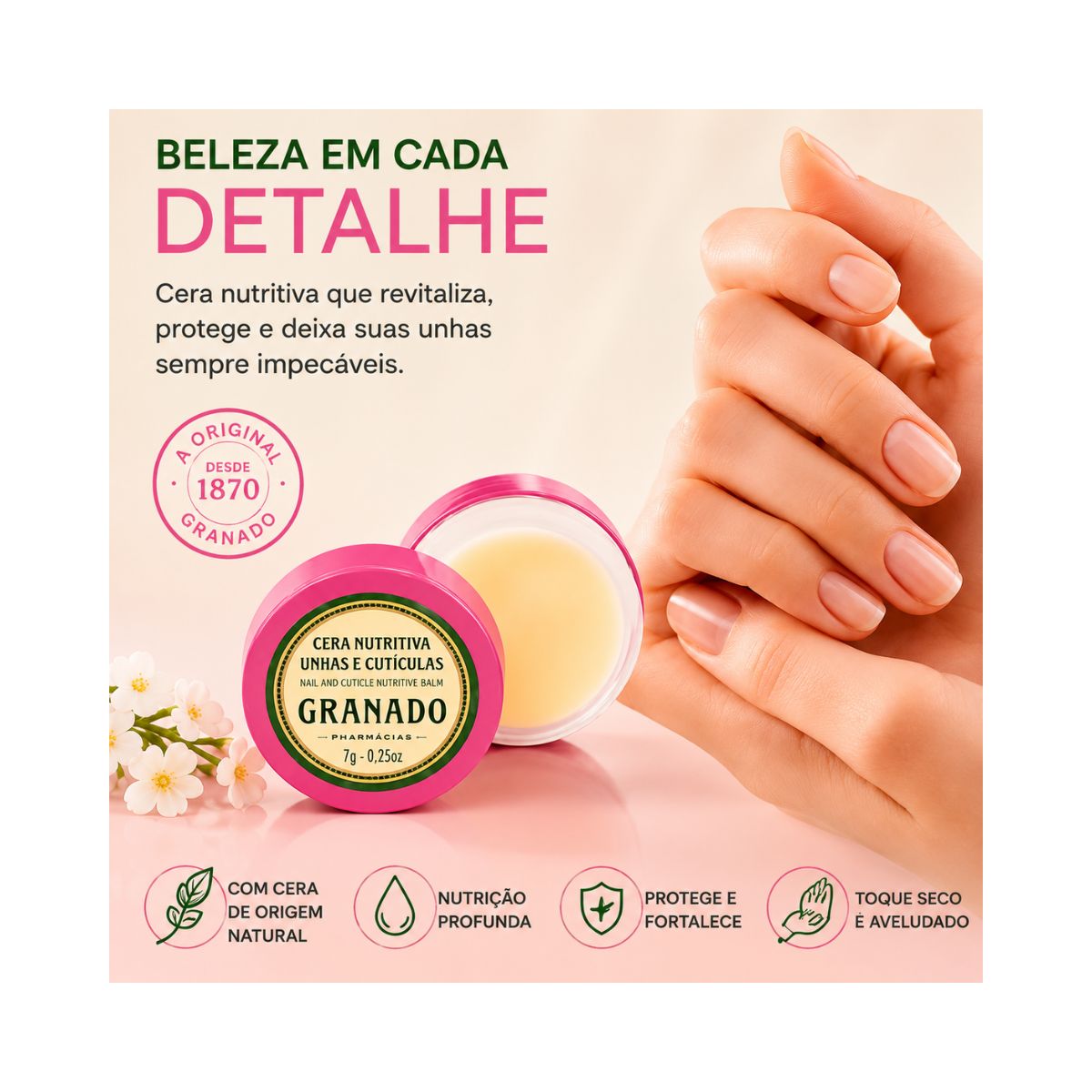 CERA UNHAS E CUTÍCULAS NUTRITIVA PINK GRANADO 7G