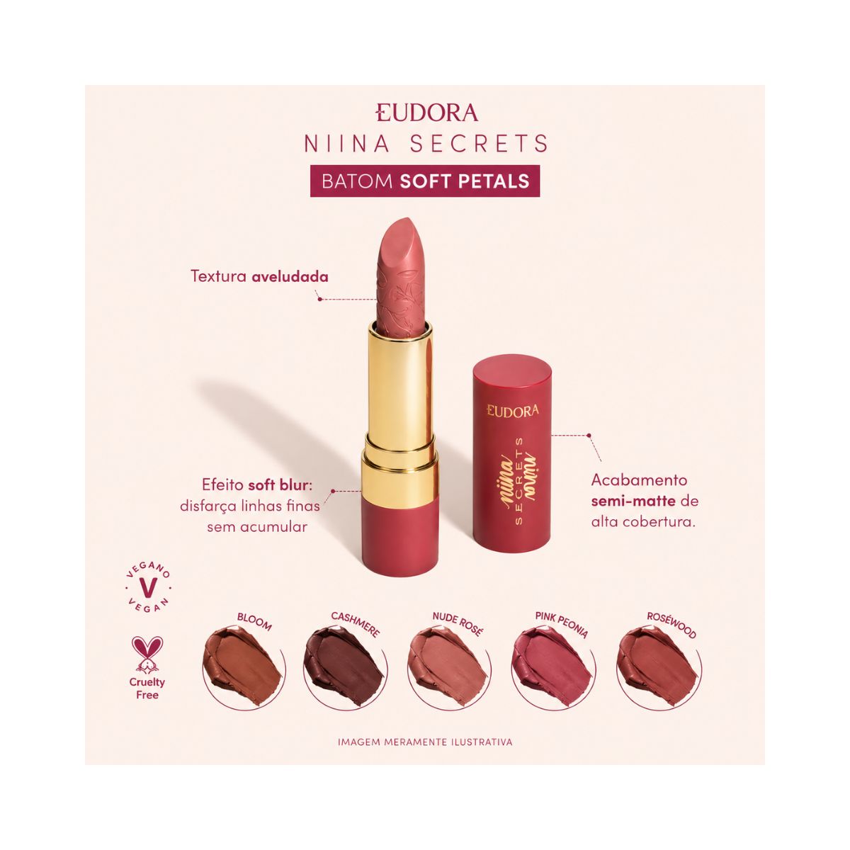 BATOM SOFT PETALS VERMELHO ROMANTICO NIINA 3,6G