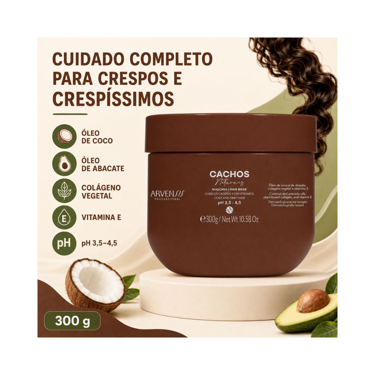MÁSCARA CACHOS NATURAIS CRESPOS E CRESPISSÍMOS ARVENSIS 300G