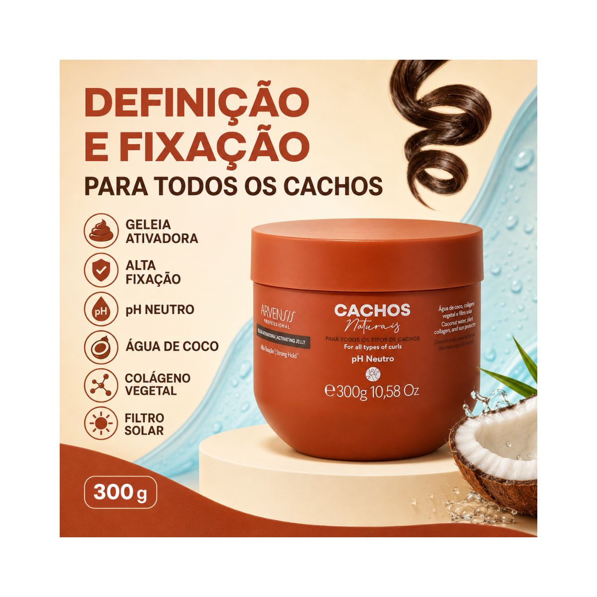 GELEIA ATIVADORA CACHOS NATURAIS FIXAÇÃO FORTE ARVENSIS 300G