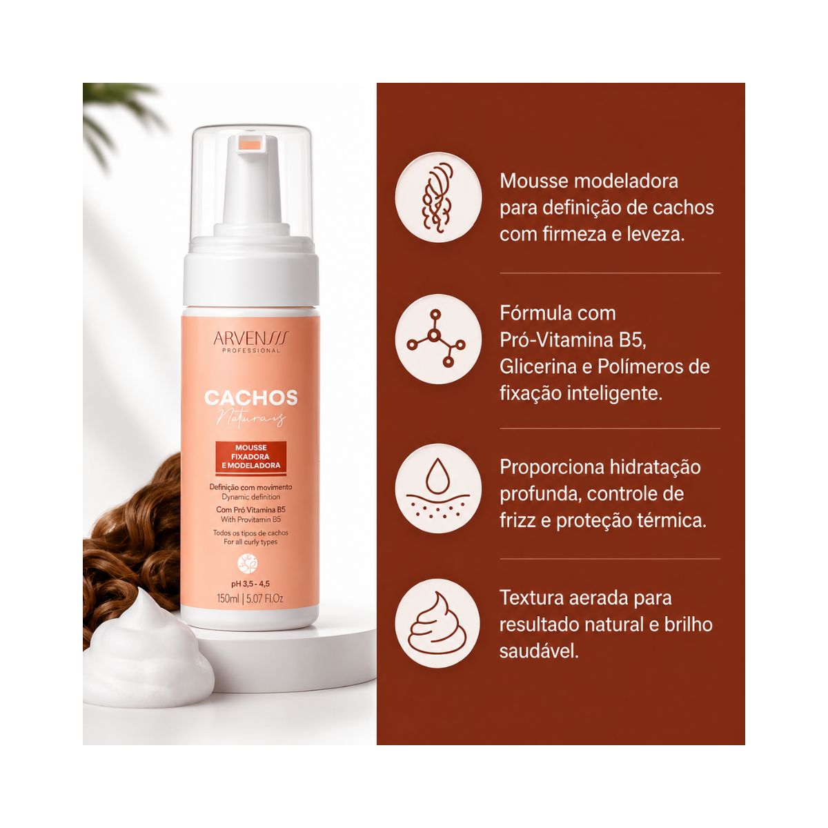 MOUSSE FIXADORA E MODELADORA ARVENSIS 150ML