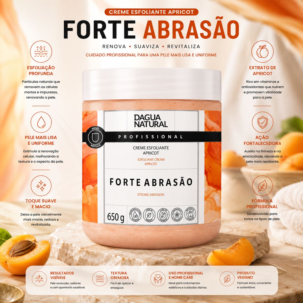 KIT DAGUA NATURAL CREME ESFOLIANTE APRICOT FORTE ABRASÃO 650G + AEROSOL BLUE GIO