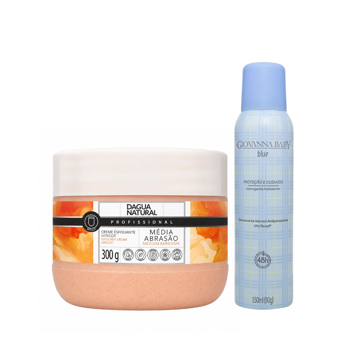 KIT DAGUA NATURAL CREME ESFOLIANTE APRICOT MÉDIA ABRASÃO 300G + AEROSOL BLUE GIO