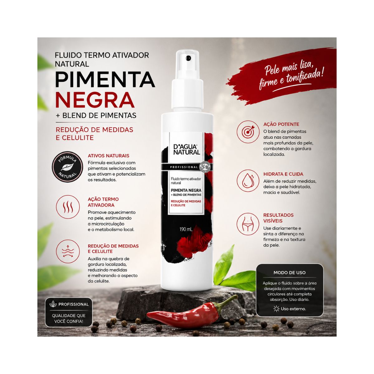 KIT DAGUA NATURAL FLUÍDO TERMO ATIVO PIMENTA NEGRA 190ML + AEROSOL BLUE GIOVANNA