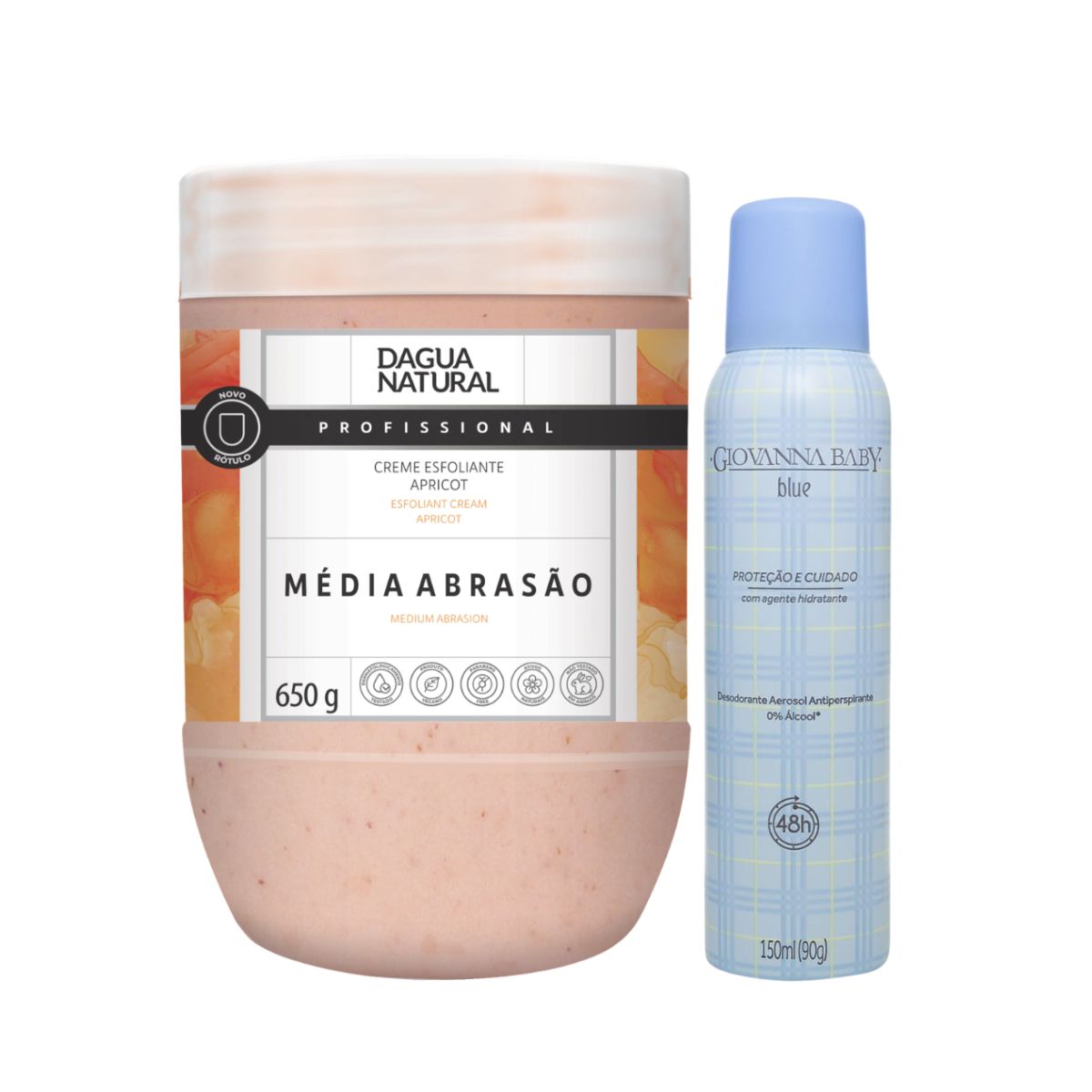 KIT DAGUA NATURAL CREME ESFOLIANTE APRICOT MÉDIA ABRASÃO 650G + AEROSOL BLUE GIO
