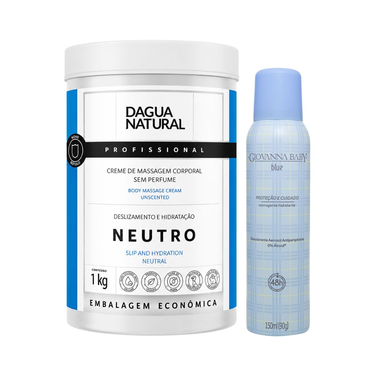 KIT DAGUA NATURAL CREME DE MASSAGEM NEUTRO 1KG + AEROSOL BLUE GIOVANNA BABY 150M