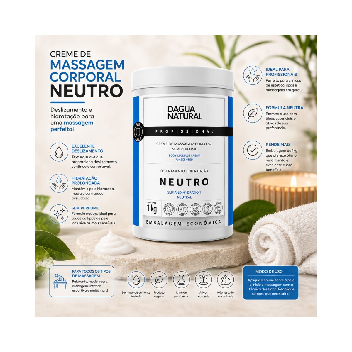 KIT DAGUA NATURAL CREME DE MASSAGEM NEUTRO 1KG + AEROSOL BLUE GIOVANNA BABY 150M