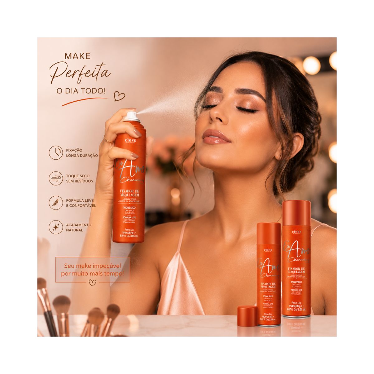 KIT 2 CLESS SPRAY FIXADOR DE MAQUIAGEM EU AMO 150ML