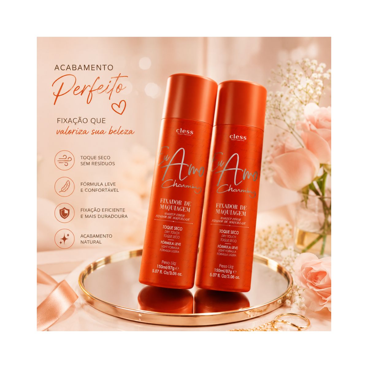 KIT 2 CLESS SPRAY FIXADOR DE MAQUIAGEM EU AMO 150ML