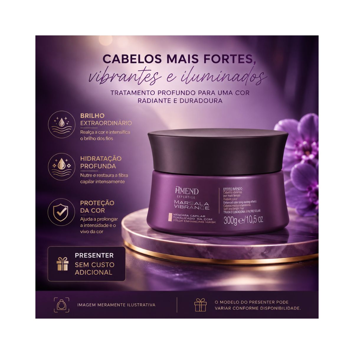 KIT AMEND MÁSCARA MARSALA VIBRANCE 300G + ACESORIO SORTIDO