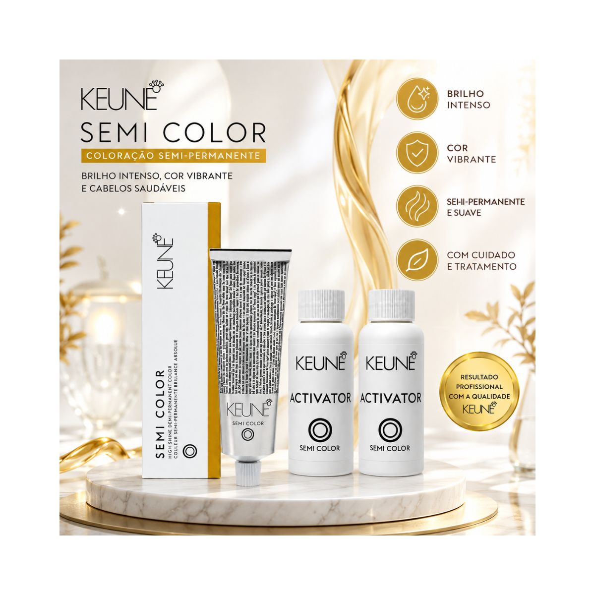 KIT KEUNE COLORAÇÃO SEMI COLOR 8.3 LOURO CLARO DOURADO 60ML + 2 ACTIVATOR SEMI C