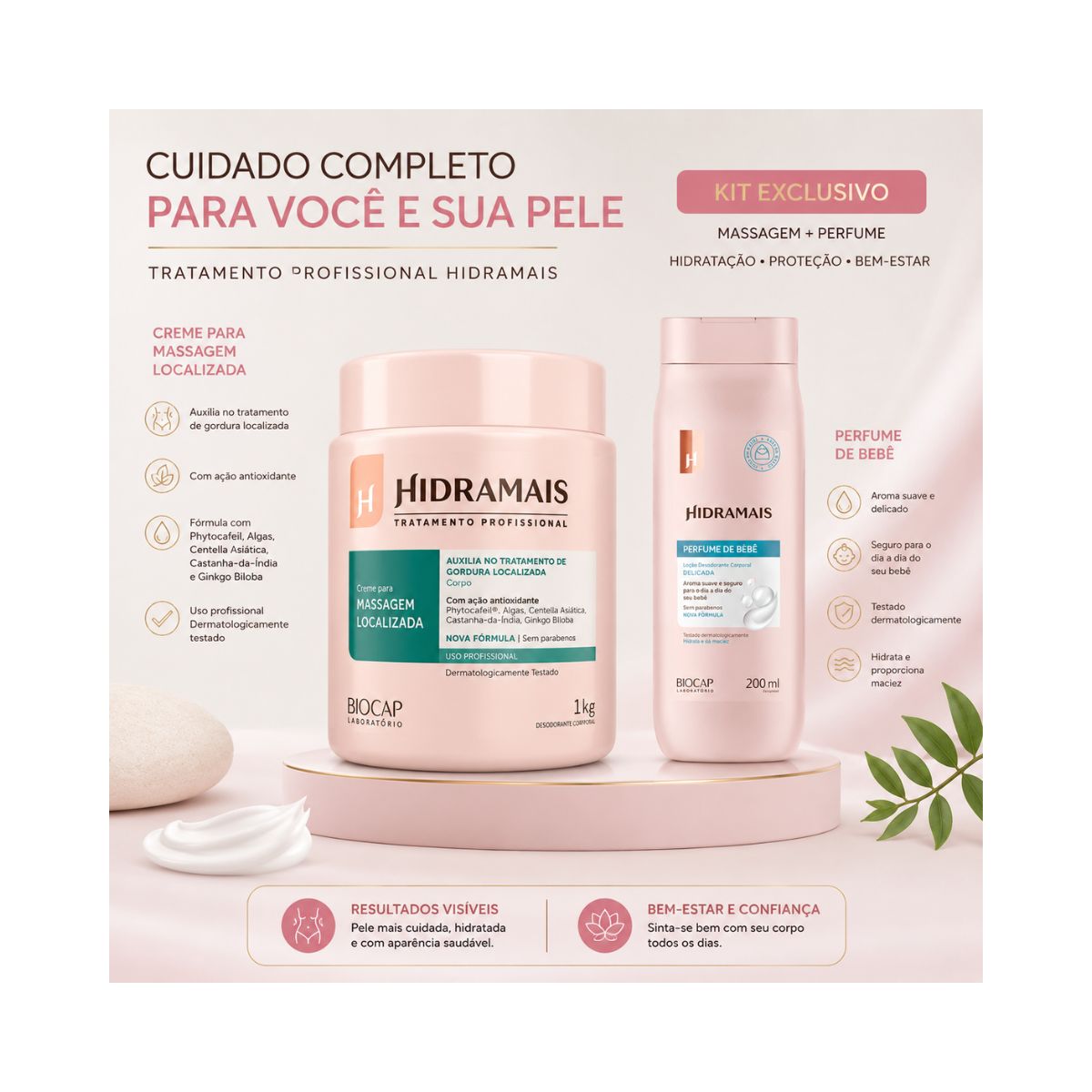 KIT HIDRAMAIS CREME PARA MASSAGEM LOCALIZADA PHYTOCAFEIL PROFISSIONAL 1KG + LOÇÃ