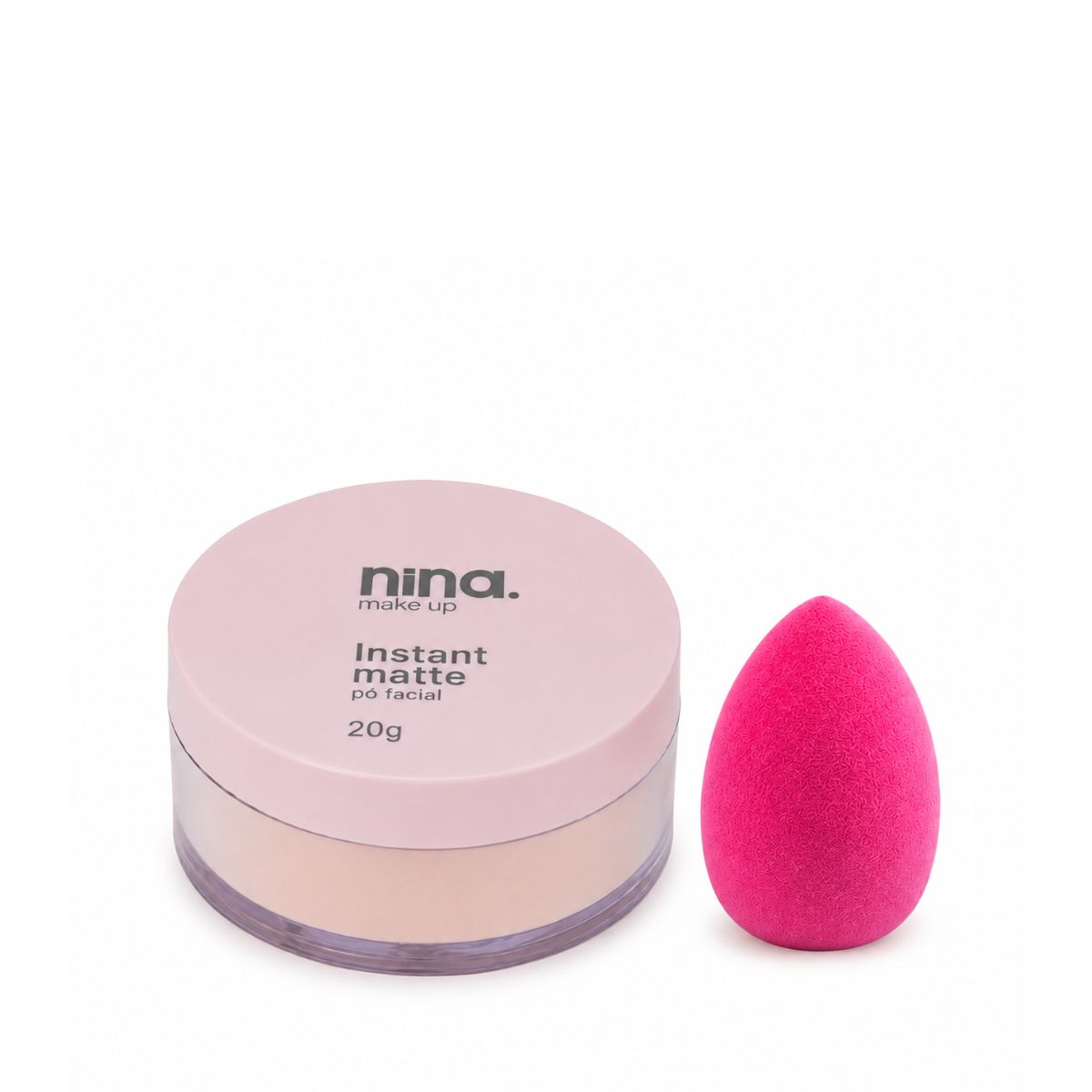 KIT NINA MAKEUP PÓ FACIAL SOLTO INSTANT MATTE COR 1 + ESPONJA MAQUIAGEM