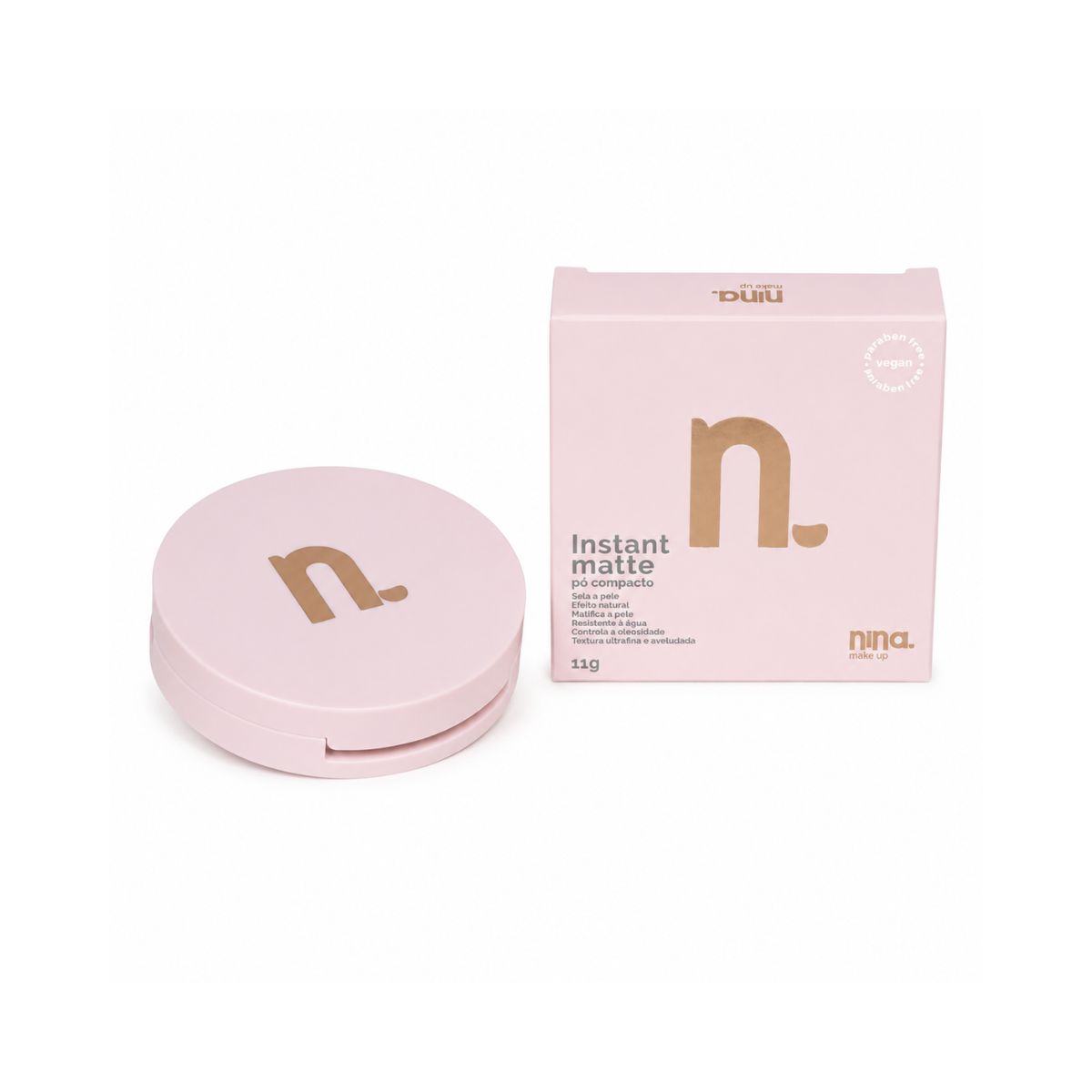 KIT NINA MAKEUP PÓ COMPACTO INSTANT MATTE COR 2 + ESPONJA MAQUIAGEM