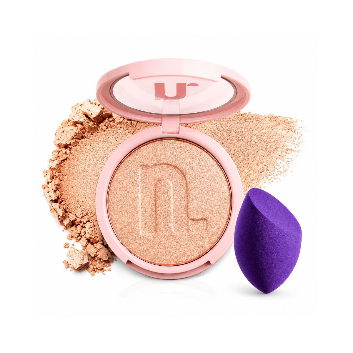KIT NINA MAKEUP ILUMINADOR COMPACTADO INSTANT GLOW ROSÊ + ESPONJA MAQUIAGEM