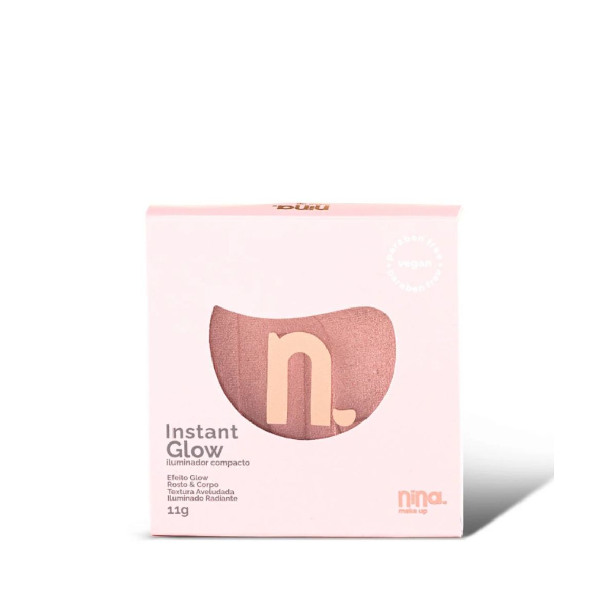 KIT NINA MAKEUP ILUMINADOR COMPACTADO INSTANT GLOW ROSÊ + ESPONJA MAQUIAGEM