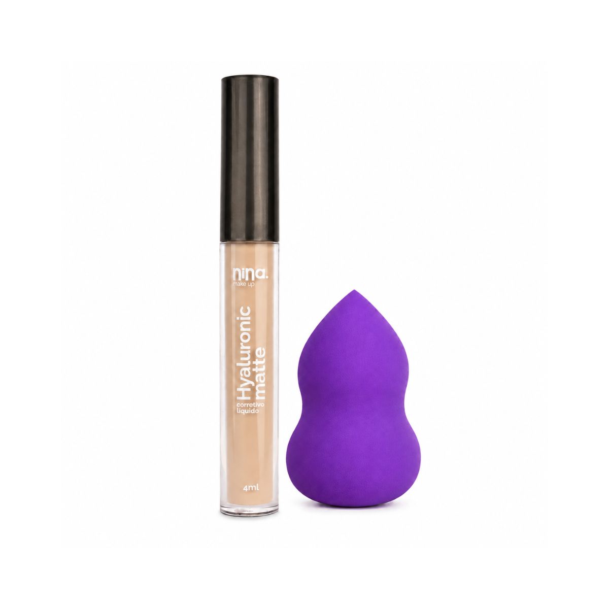 KIT NINA MAKEUP CORRETIVO LÍQUIDO HYALURONIC MATTE COR 0.5 + ESPONJA MAQUIAGEM