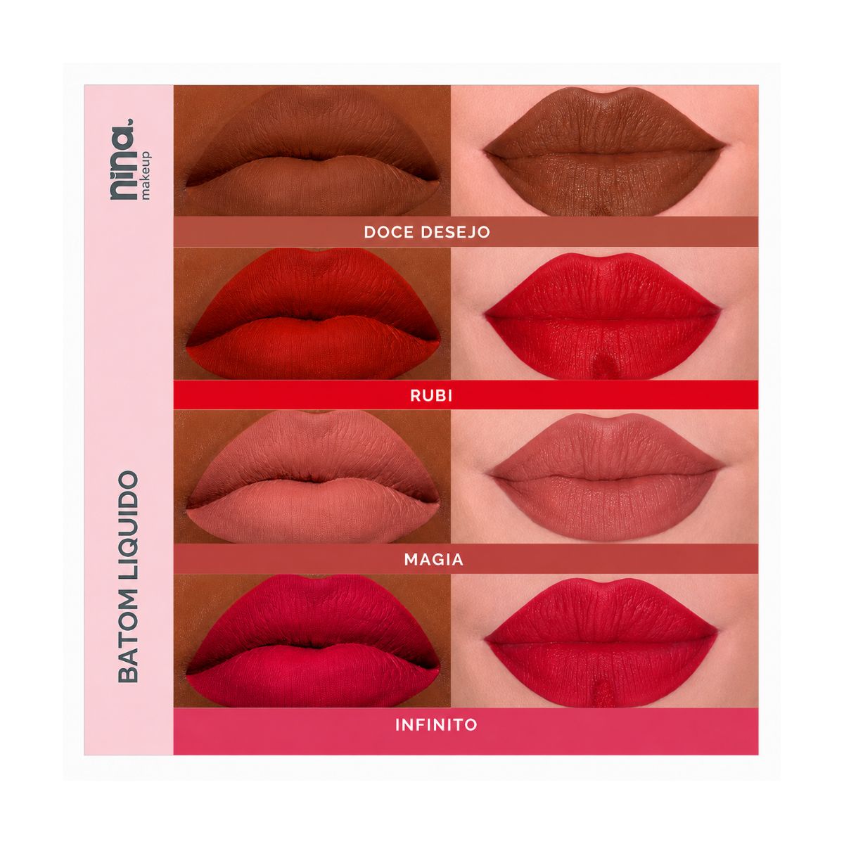 KIT NINA MAKEUP BATOM LÍQUIDO MATTE INSTANT LIPS INFINITO + ESPONJA MAQUIAGEM