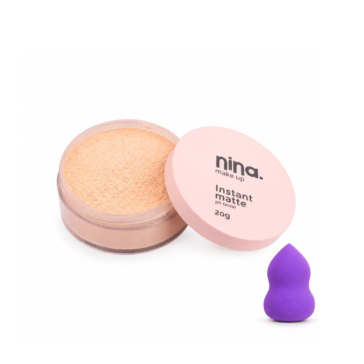 KIT NINA MAKEUP PÓ FACIAL SOLTO INSTANT MATTE COR 2 + ESPONJA MAQUIAGEM