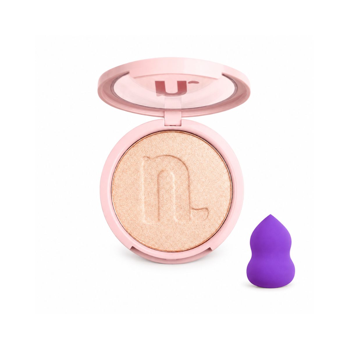 KIT NINA MAKEUP ILUMINADOR COMPACTADO INSTANT GLOW CHAMPAGNE + ESPONJA MAQUIAGEM