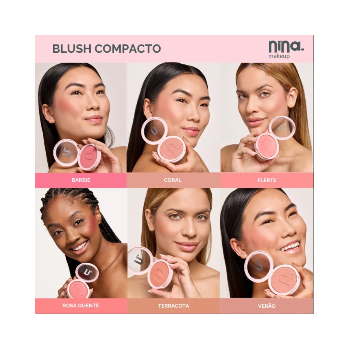 KIT NINA MAKEUP BLUSH COMPACTO INSTANT VERÃO + ESPONJA MAQUIAGEM