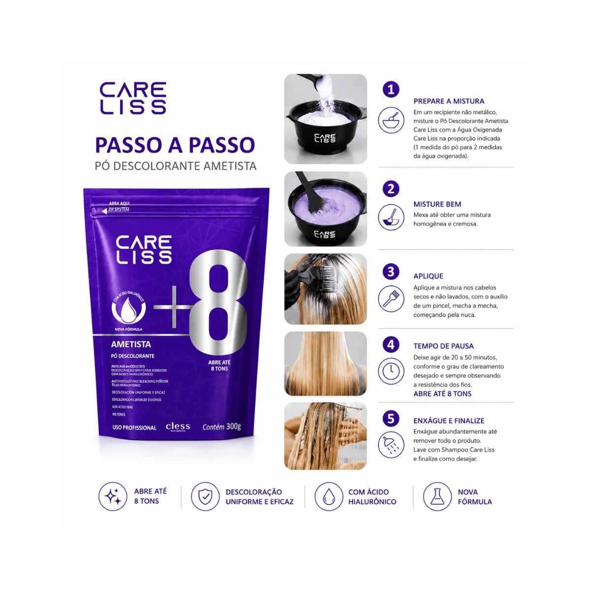KIT CLESS 2 PÓ DESCOLORANTE AMETISTA 300G