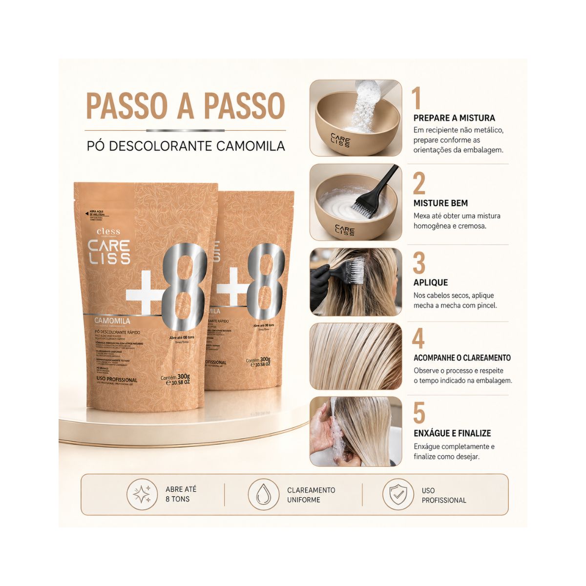 KIT CLESS 2 PÓ DESCOLORANTE CAMOMILA 300G