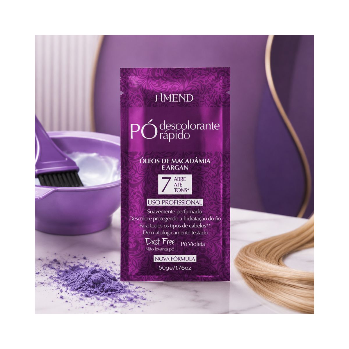 KIT AMEND 2 SACHES PÓ DESCOLORANTE RÁPIDO COM ÓLEOS DE MACADÂMIA E ARGAN 50G