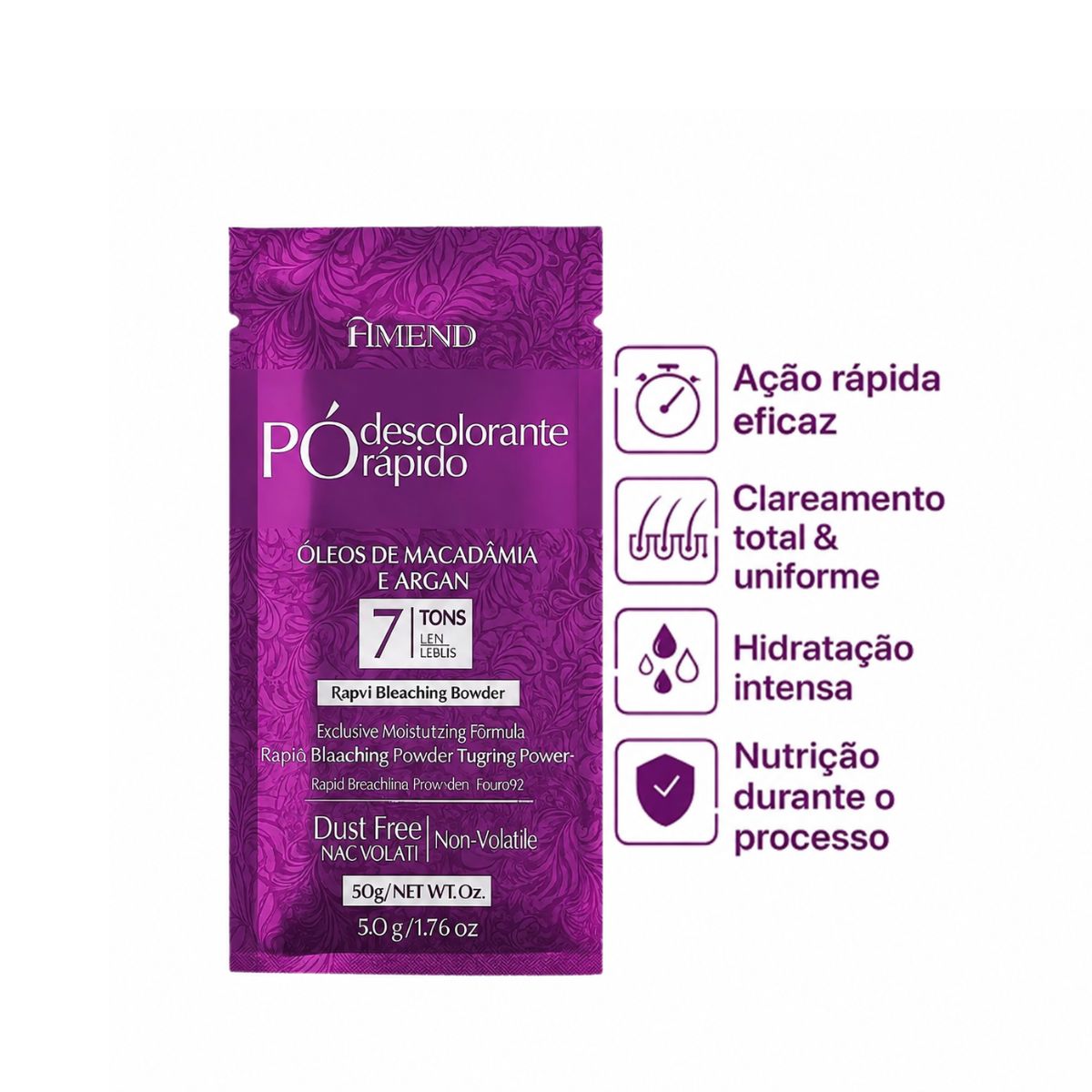 KIT AMEND 2 SACHES PÓ DESCOLORANTE RÁPIDO COM ÓLEOS DE MACADÂMIA E ARGAN 50G