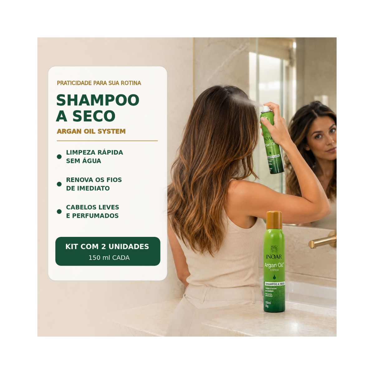 KIT INOAR 2 SHAMPOO A SECO ARGAN OIL 150ML