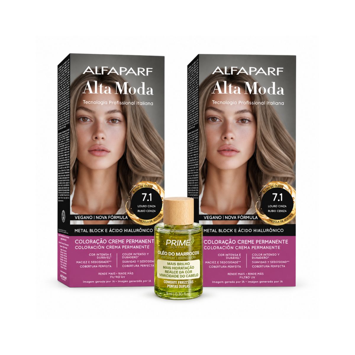 KIT ALTA MODA 2 COLORAÇÕES 7.1 LOURO CINZA + ÓLEO DE ARGAN MARROCOS