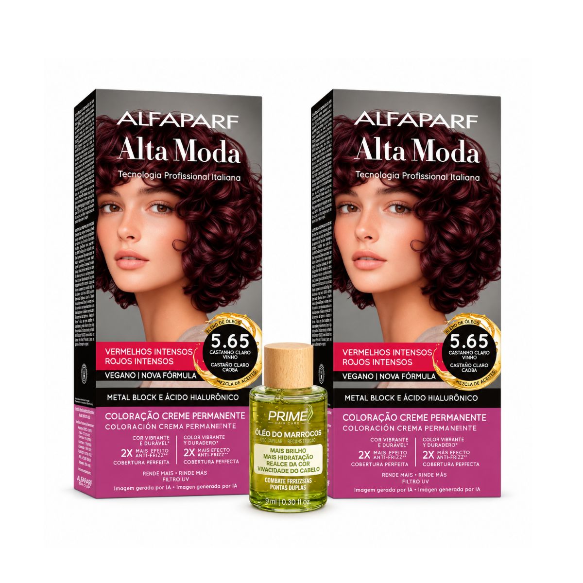 KIT ALTA MODA 2 COLORAÇÕES 5.65 VINHO ESCURO MARSALA + ÓLEO DE ARGAN MARROCOS
