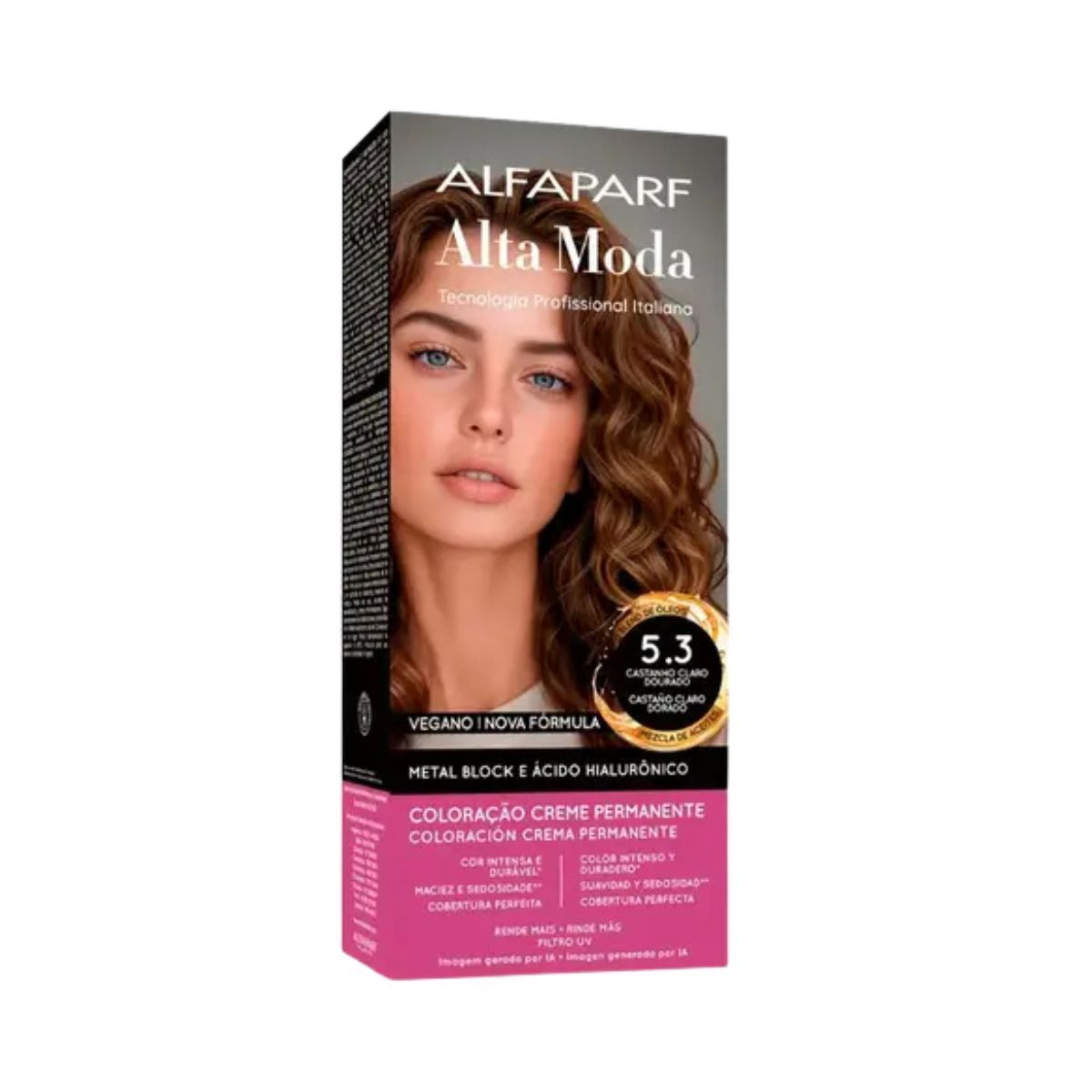 KIT ALTA MODA 2 COLORAÇÕES 5.3 CASTANHO CLARO DOURADO CARAMELO + ÓLEO DE ARGAN M