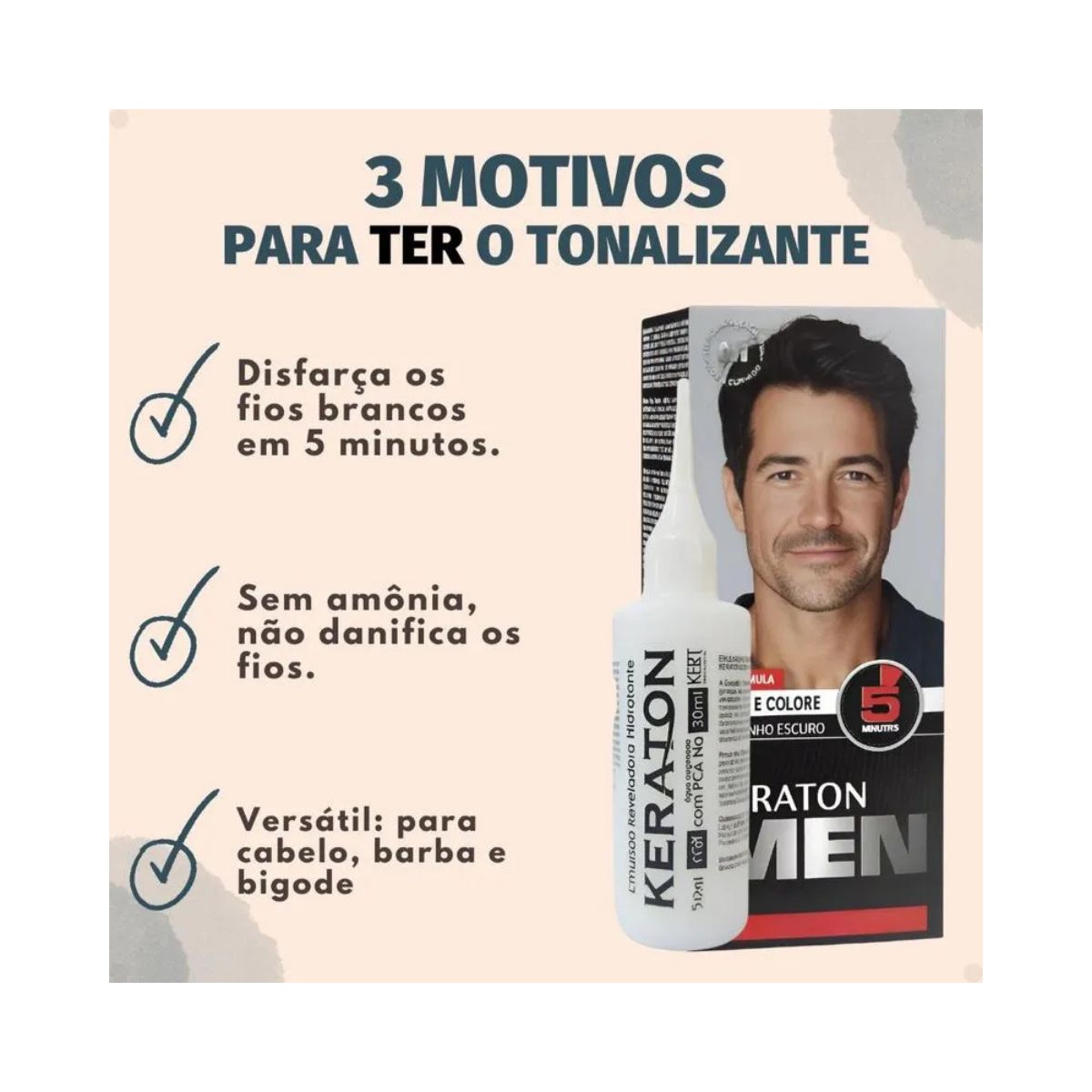TONALIZANTE KERATON MEN CASTANHO ESCURO KERT 30ML