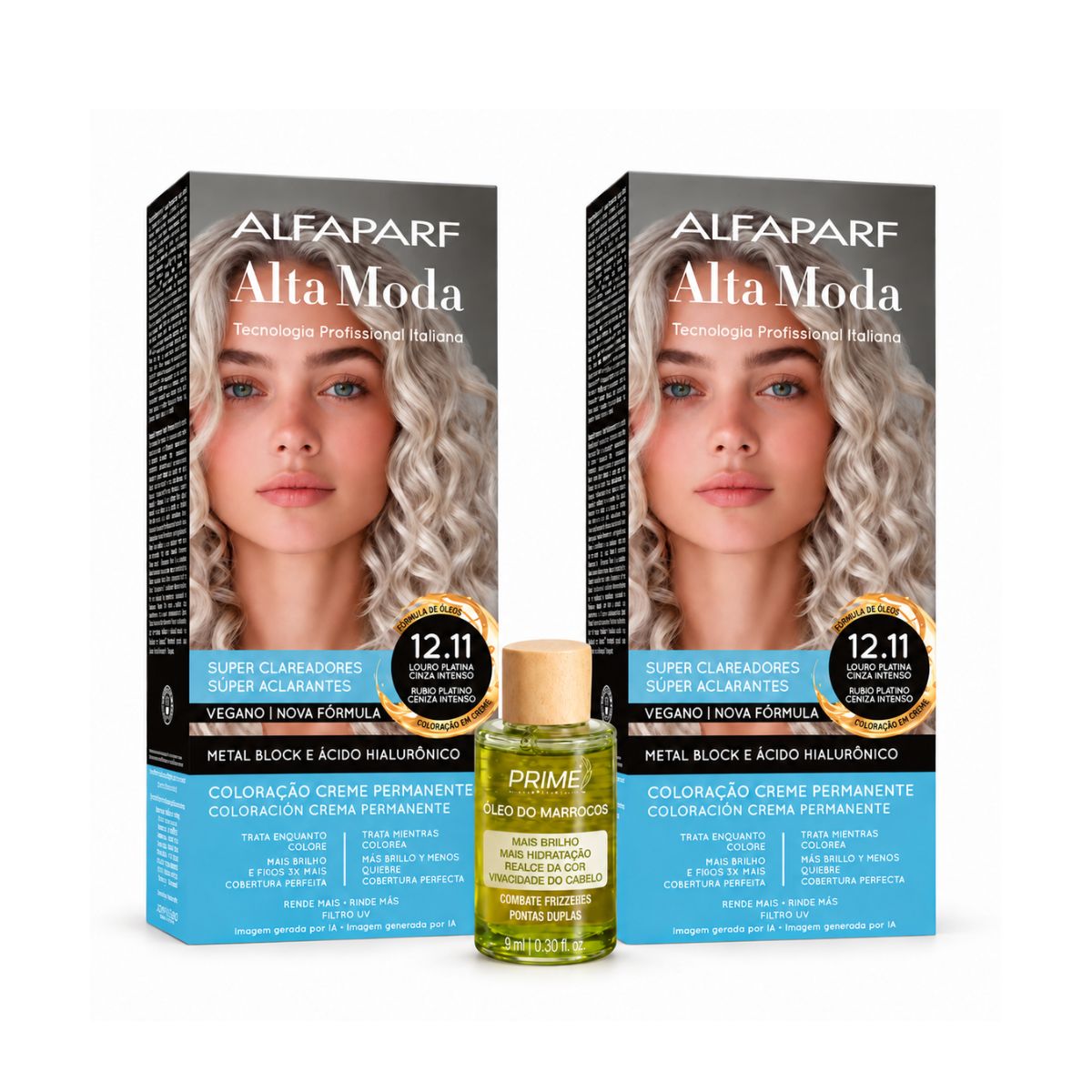 KIT ALTA MODA 2 COLORAÇÕES 12.11 LOURO PLATINA CINZA + ÓLEO DE ARGAN MARROCOS