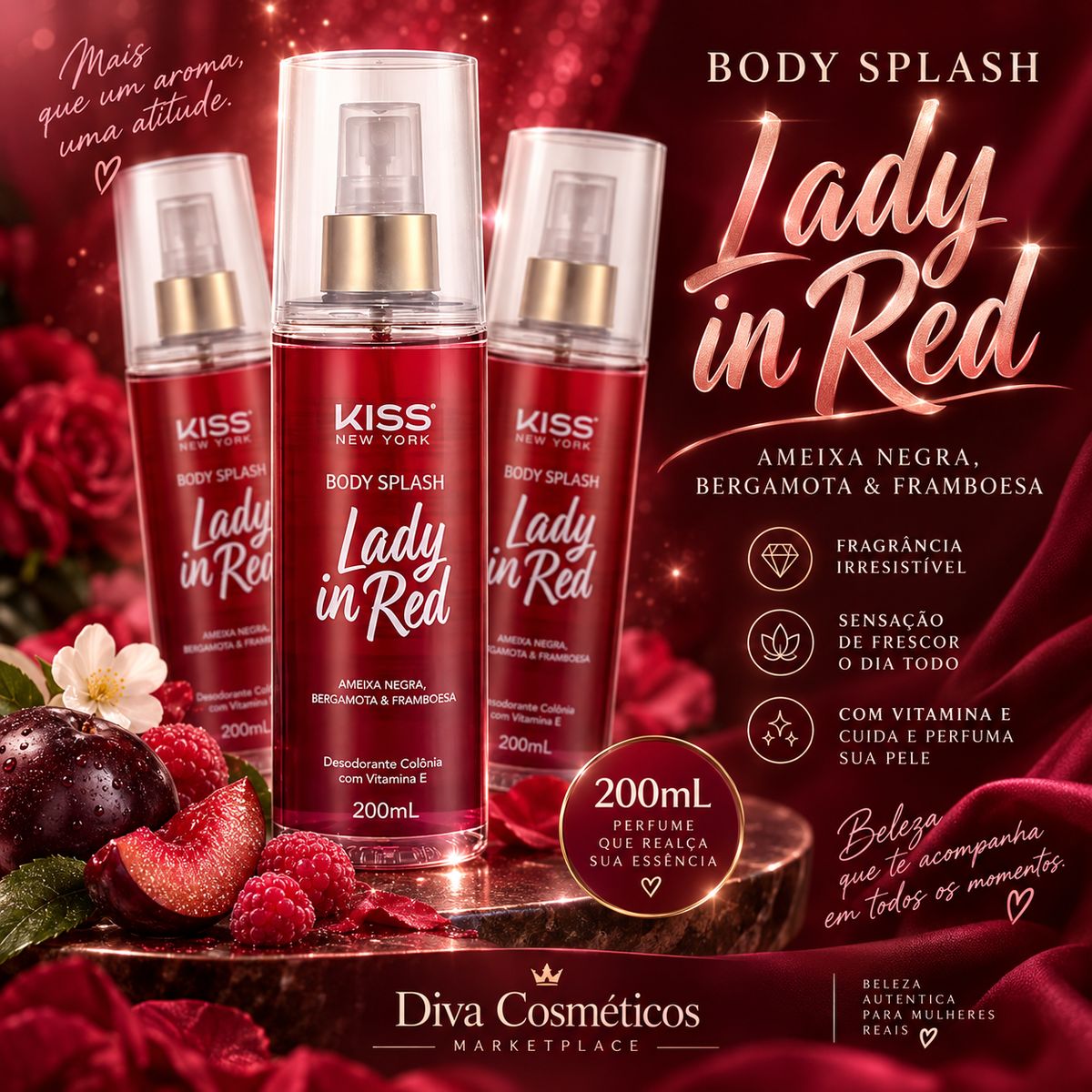 KIT KISS NEW YORK C/3 BODY SPLASH LADY IN RED 200ML