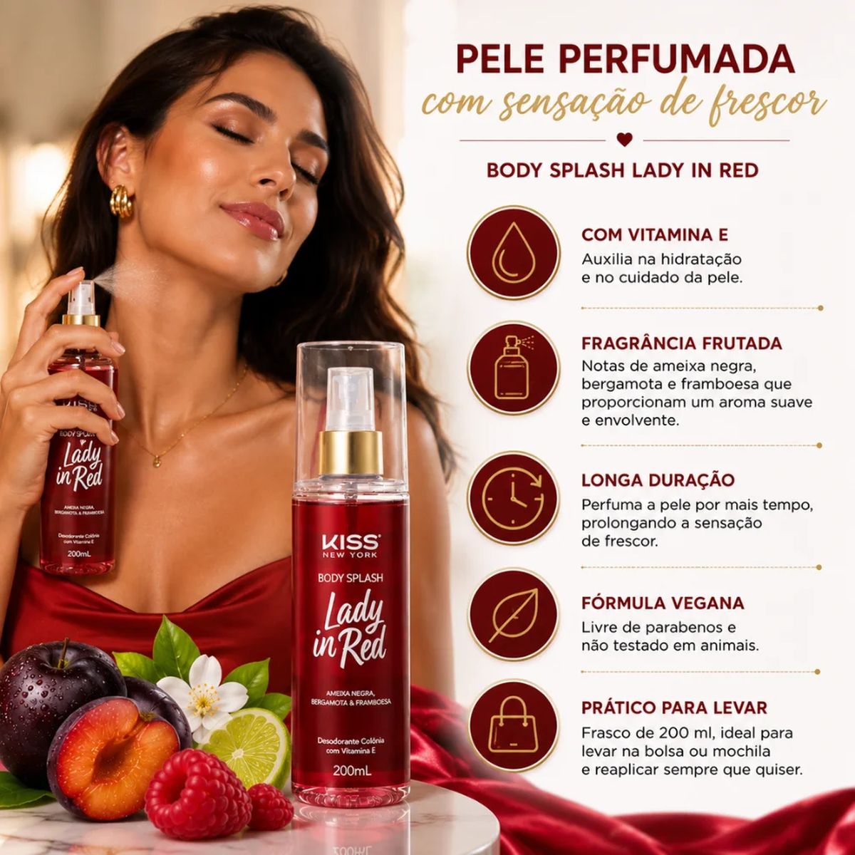 KIT KISS NEW YORK C/3 BODY SPLASH LADY IN RED 200ML