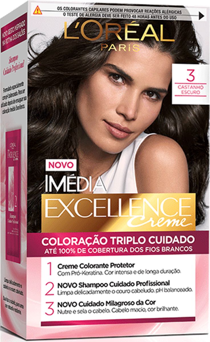 COLORAÇÃO CREME IMÉDIA EXCELLENCE 3 CASTANHO ESCURO LOREAL PARIS