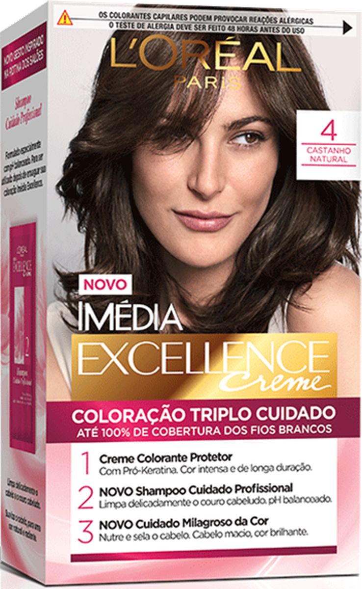 COLORAÇÃO CREME IMÉDIA EXCELLENCE 4 CASTANHO NATURAL LOREAL PARIS