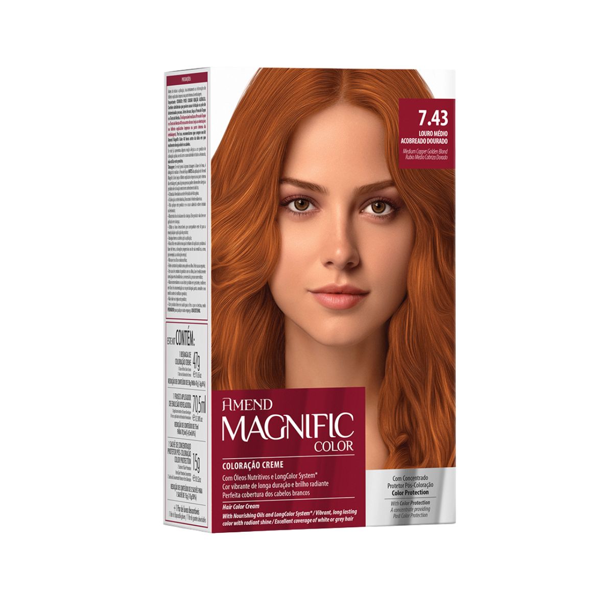COLORAÇÃO CREME MAGNIFIC COLOR 7.43 LOURO MÉDIO ACOBREADO DOURADO AMEND
