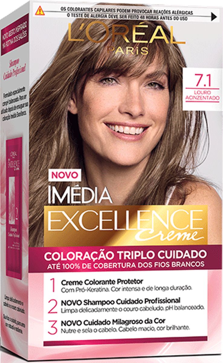 COLORAÇÃO CREME IMÉDIA EXCELLENCE 7.1 LOURO ACINZENTADO LOREAL PARIS