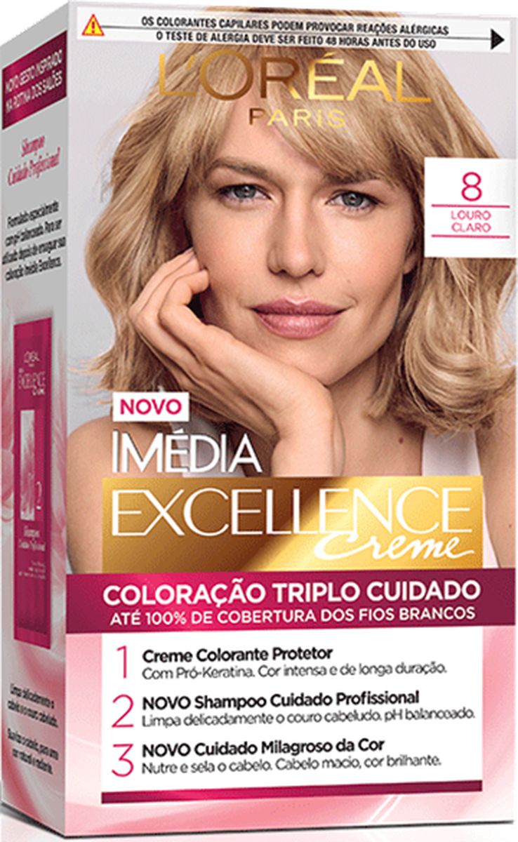 COLORAÇÃO CREME IMÉDIA EXCELLENCE 8 LOURO CLARO LOREAL PARIS