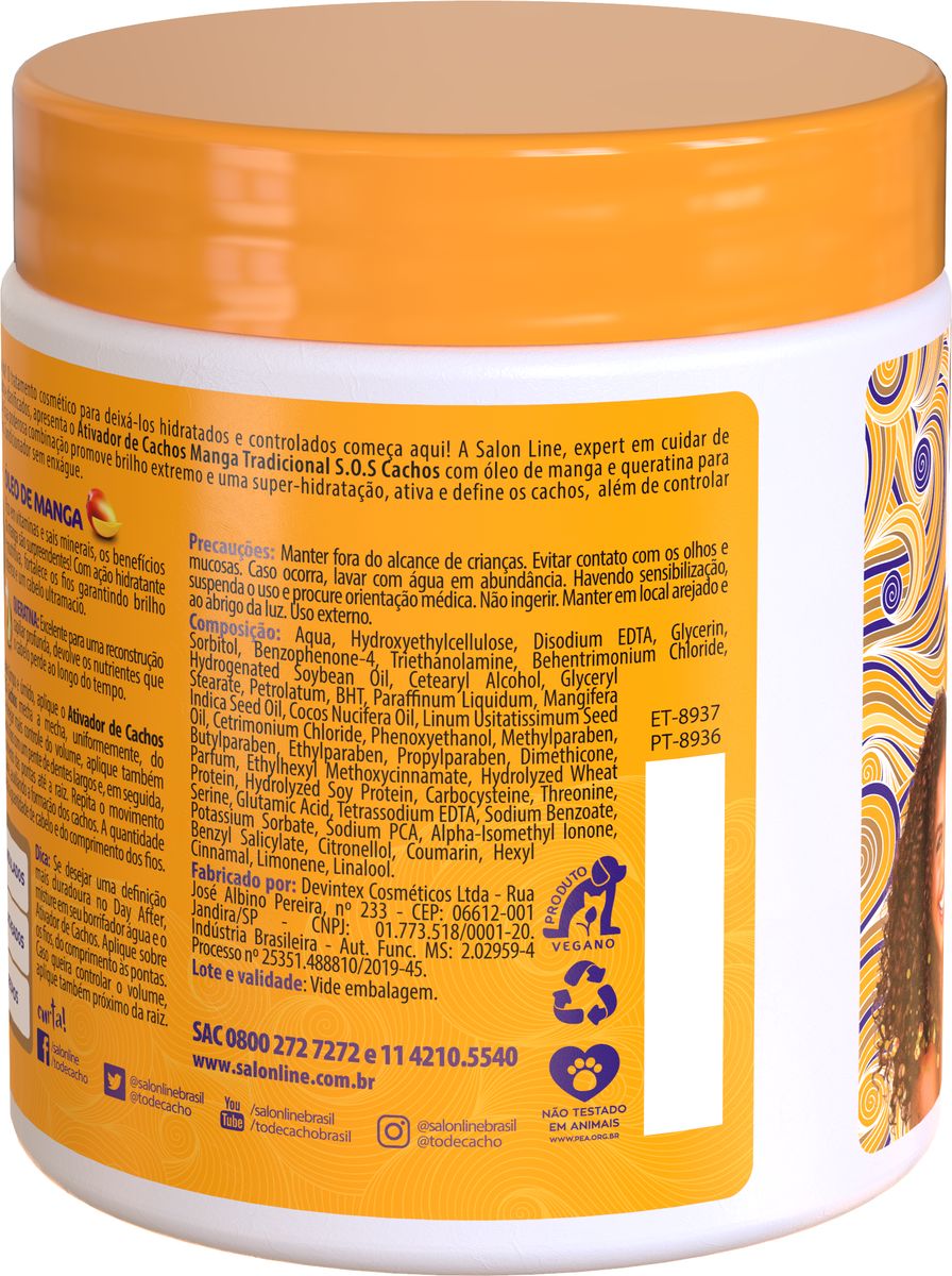 ATIVADOR DE CACHOS S.O.S CACHOS ÓLEO DE MANGA SALON LINE 500G